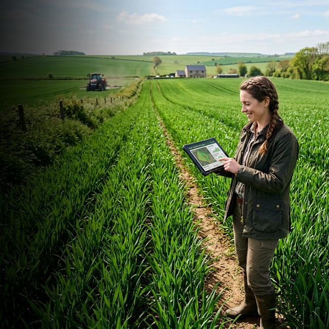 Farmer using tablet in field